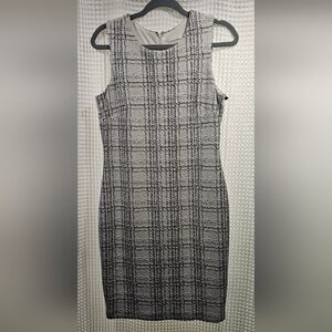 Calvin Klein Gray Plaid Sleeveless Midi Dress